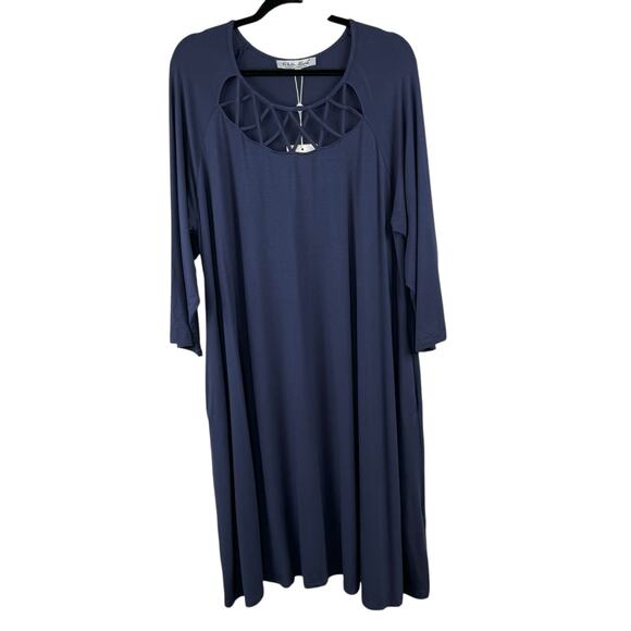 White Mark Criss Cross Neck Navy Blue Relaxed Fit Swing Midi Dress Plus 3XL NWT - Picture 2 of 13